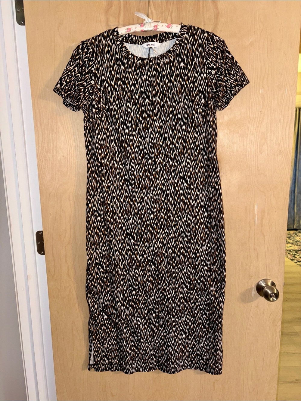 Nine West Black and White Patterned Midi Dress